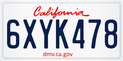 CA license plate 6XYK478