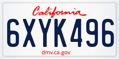 CA license plate 6XYK496