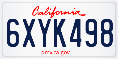 CA license plate 6XYK498
