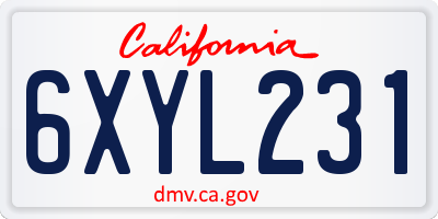 CA license plate 6XYL231