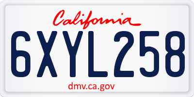 CA license plate 6XYL258