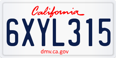 CA license plate 6XYL315