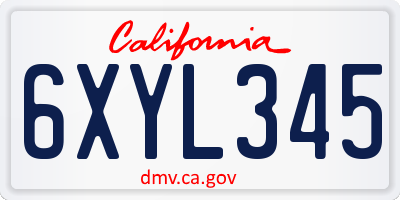 CA license plate 6XYL345