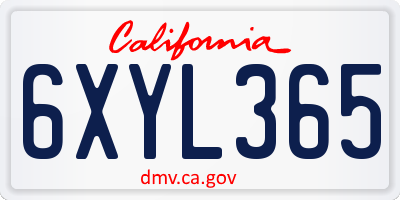 CA license plate 6XYL365