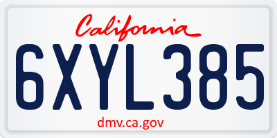 CA license plate 6XYL385