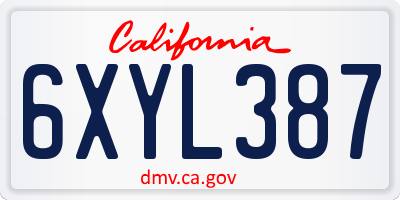 CA license plate 6XYL387