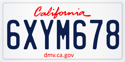 CA license plate 6XYM678