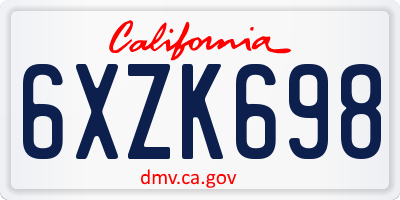 CA license plate 6XZK698