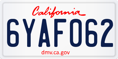 CA license plate 6YAF062