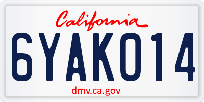 CA license plate 6YAK014