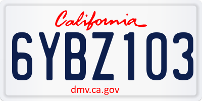 CA license plate 6YBZ103