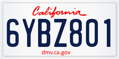 CA license plate 6YBZ801