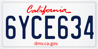 CA license plate 6YCE634
