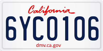 CA license plate 6YCO106