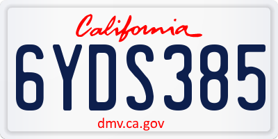 CA license plate 6YDS385