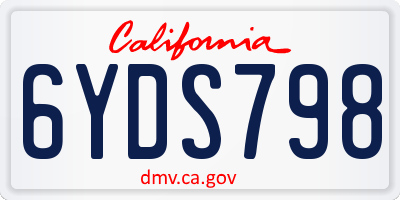 CA license plate 6YDS798