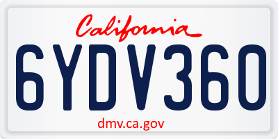 CA license plate 6YDV360