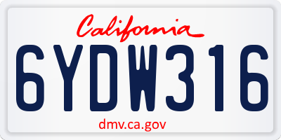 CA license plate 6YDW316