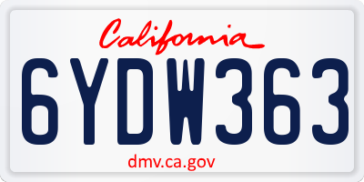 CA license plate 6YDW363