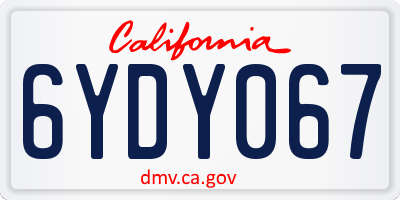 CA license plate 6YDY067