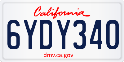 CA license plate 6YDY340