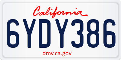 CA license plate 6YDY386