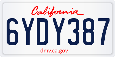 CA license plate 6YDY387