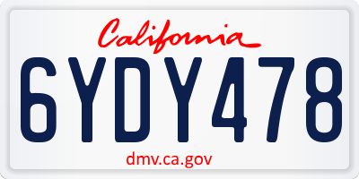 CA license plate 6YDY478