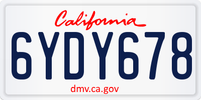CA license plate 6YDY678