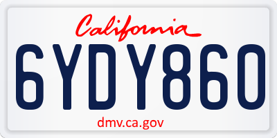 CA license plate 6YDY860