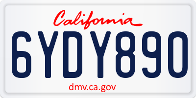 CA license plate 6YDY890