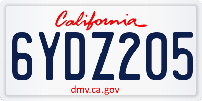 CA license plate 6YDZ205