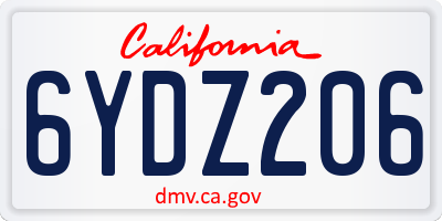 CA license plate 6YDZ206