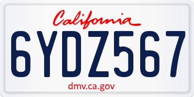 CA license plate 6YDZ567