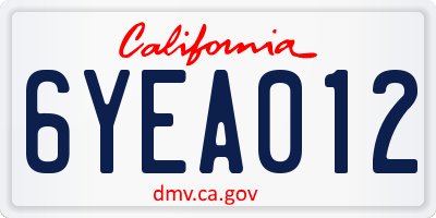 CA license plate 6YEA012