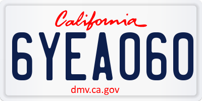 CA license plate 6YEA060