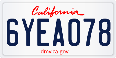 CA license plate 6YEA078