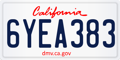 CA license plate 6YEA383