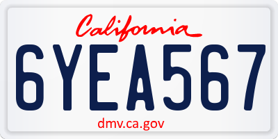 CA license plate 6YEA567