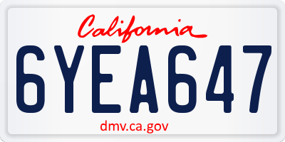 CA license plate 6YEA647