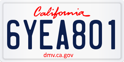 CA license plate 6YEA801