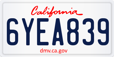 CA license plate 6YEA839
