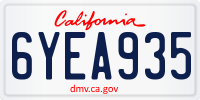CA license plate 6YEA935