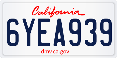 CA license plate 6YEA939