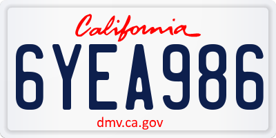 CA license plate 6YEA986