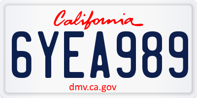 CA license plate 6YEA989
