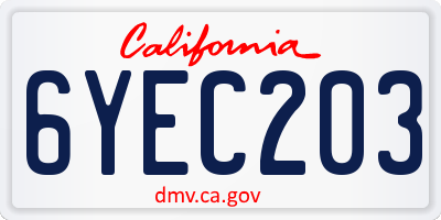 CA license plate 6YEC203
