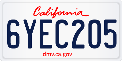 CA license plate 6YEC205