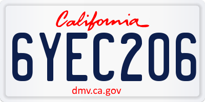 CA license plate 6YEC206