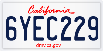 CA license plate 6YEC229